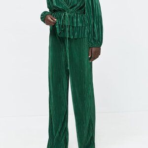 Zara PLEATED WIDE LEG PANTS :: Green